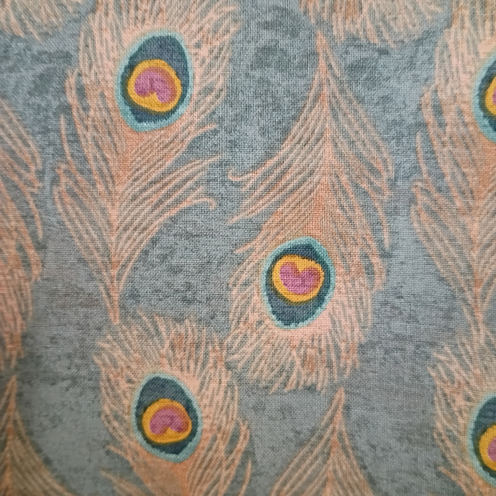 Peacock Feather Print Top in Dusty Blue and Peach